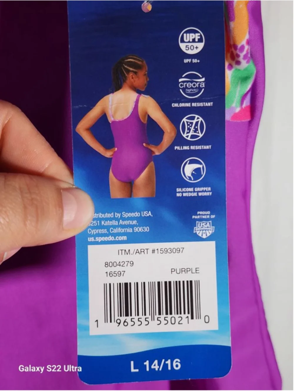 Girls Speedo One Piece Swimsuit L Purple Multicolor